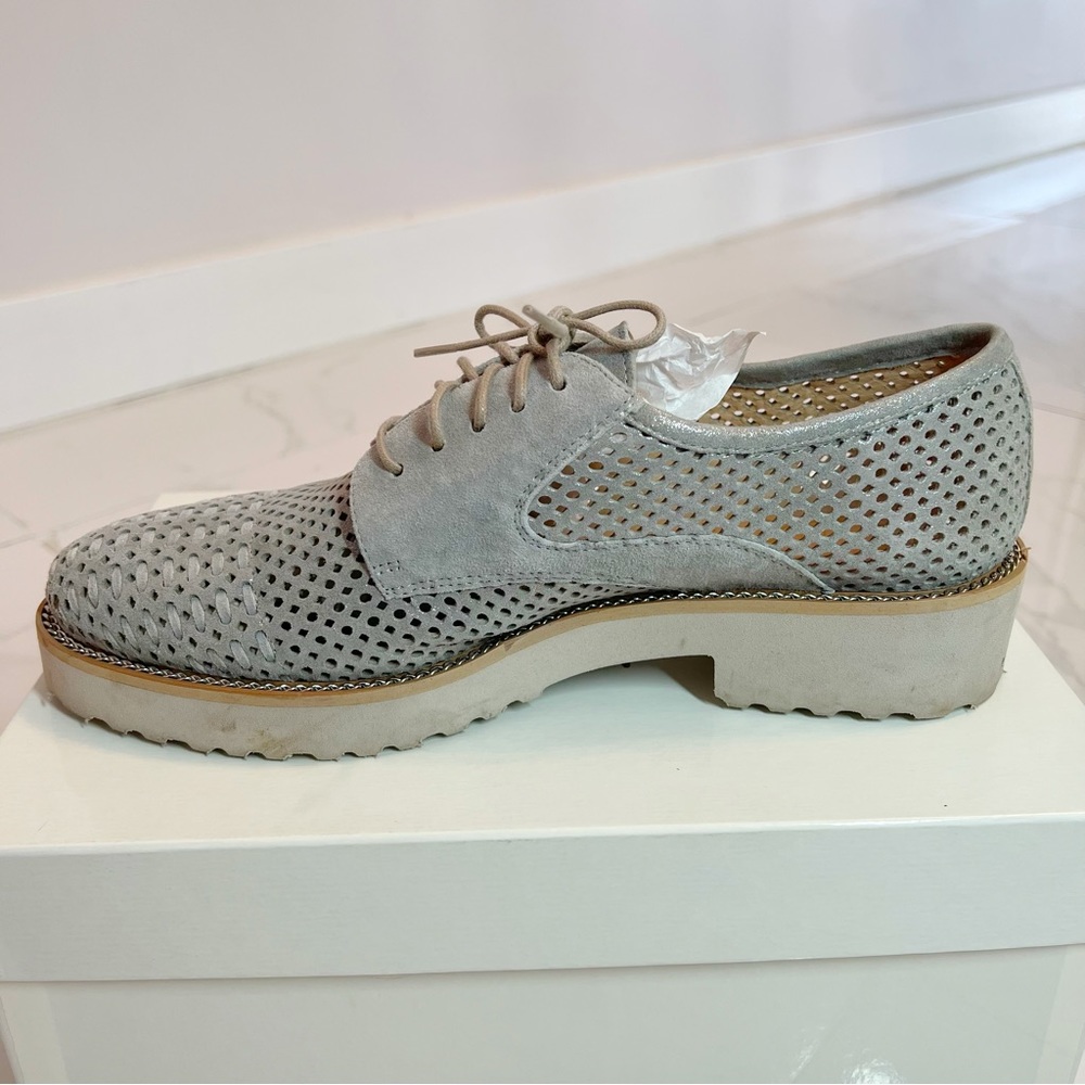 ITALIAN Luca Grossi Sparkly Gray Suede Silver Lace-Up Shoes - Picture 12 of 16